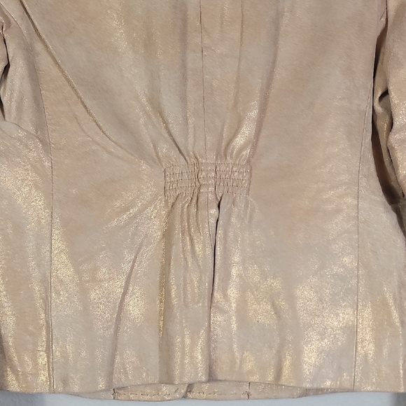 Y2K Vintage C&E Women Metallic Suede Leather Jacket Size 6/S Gold Champagne - Picture 10 of 16